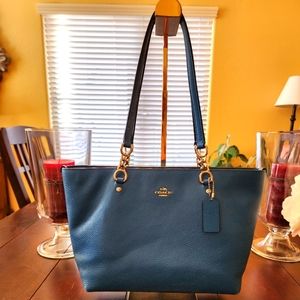 Coach Sophia Tote Small Size Blue Leather with Silver Hardware